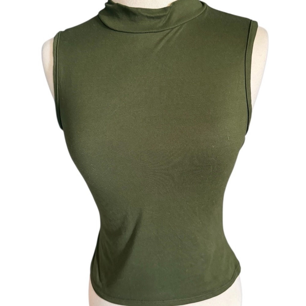 Sleeveless Mock Neck Tank Top - Olive Green